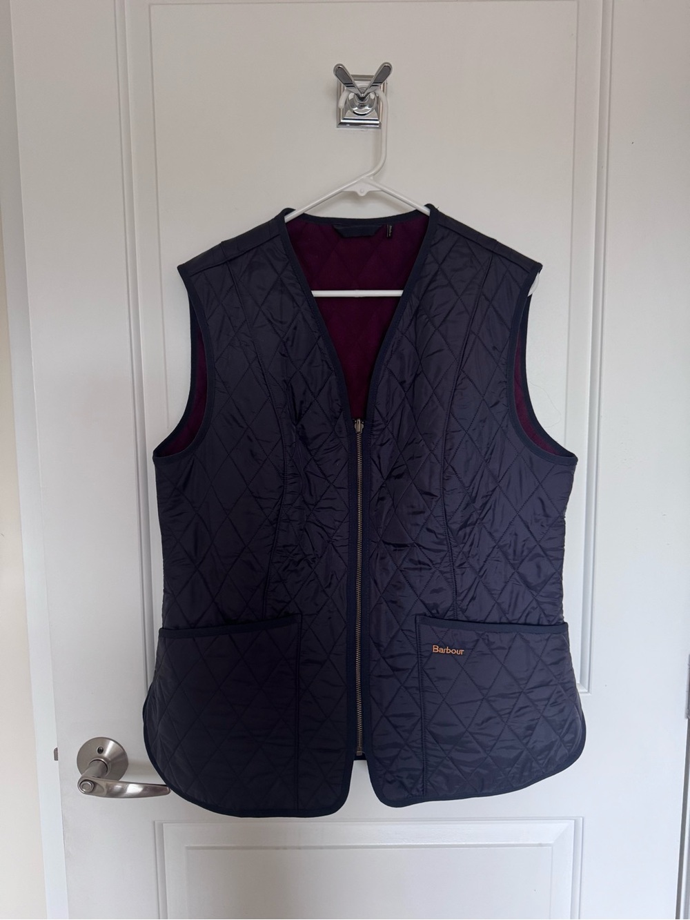 Barbour Quilted Dark Navy Vest with Burgundy Lining